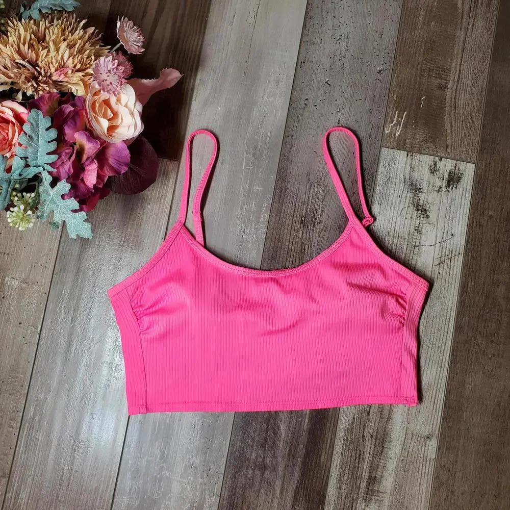 Wild Fable Hot Pink Padded Ribbed Swimsuit Bikini Top Size Small (4-6)